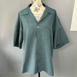 Vintage board surf New York men’s green button up short sleeve collared shirt
